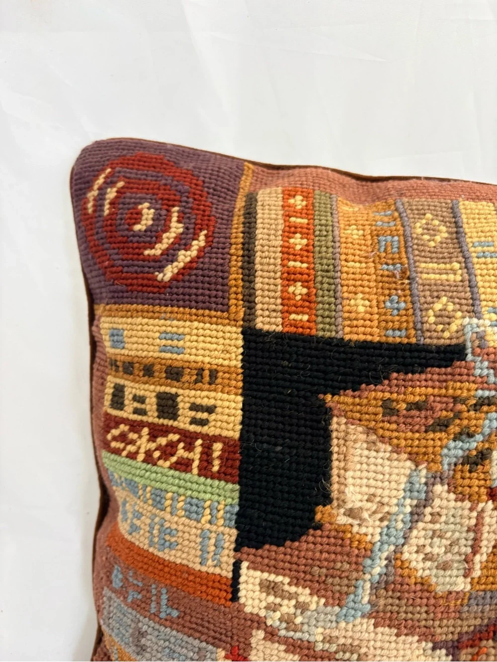 Decorative Needlepoint Book Stack Pillow - Multicolor